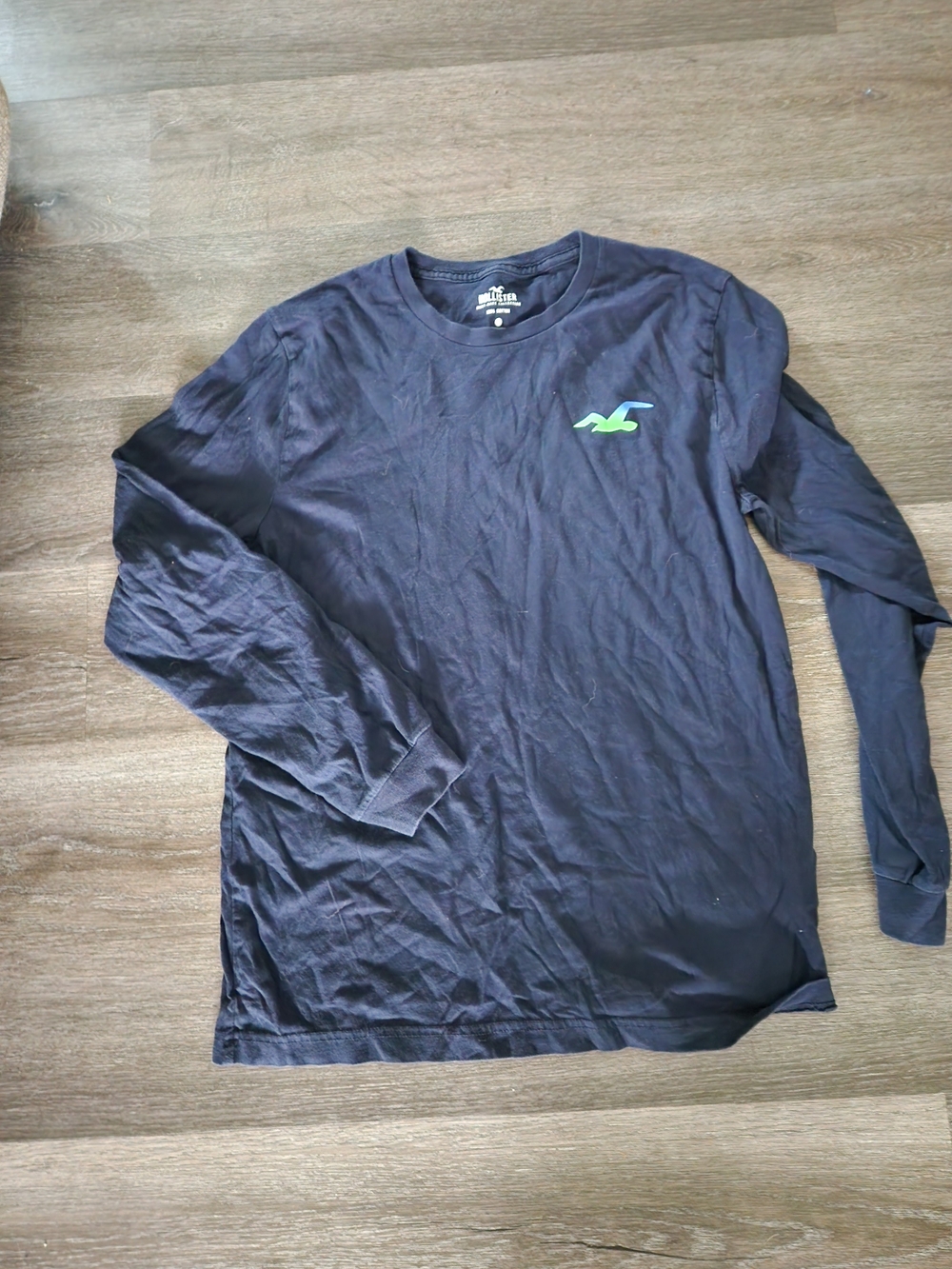 Hollister Navy Long Sleeve Crew with Lime Logo Mens Medium